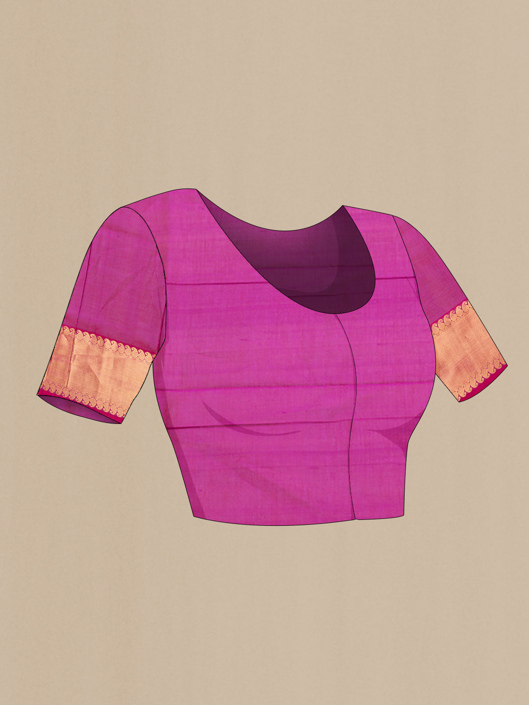 Close up image of the blouse of Dark Pink Silk Cotton Saree with Zari Butta on the body and Zari Border. 