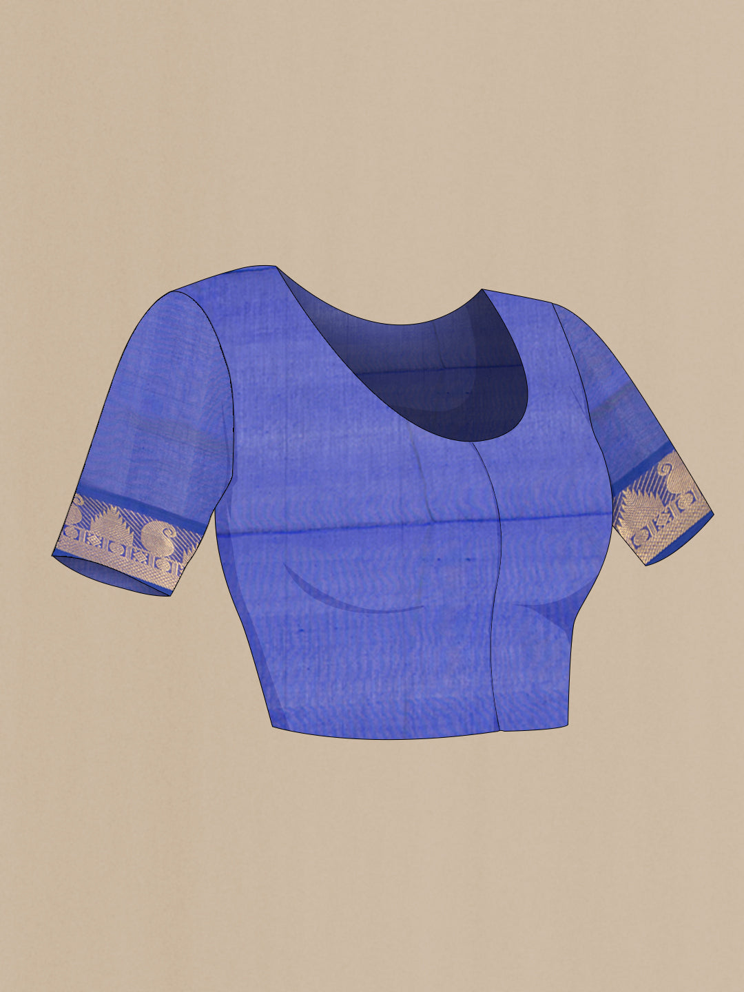Close up image of the blouse of Golden Peach Silk Cotton Saree with Plain Body and Zari Border. 