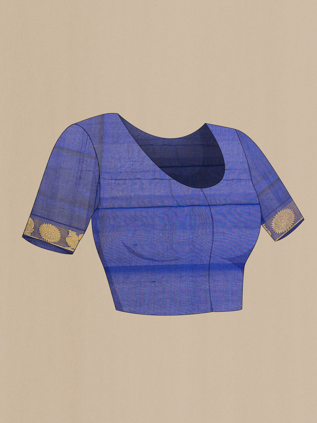 Close up image of the blouse of Beige Silk Cotton Saree with Jacquard design on the body and Zari Border. 