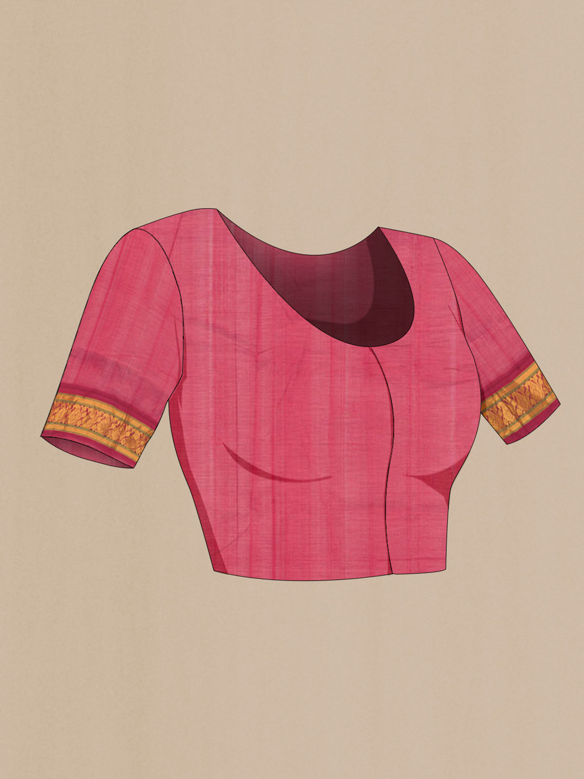 Close up image of the blouse of Orange Silk Cotton Saree with Plain Body and Zari Border