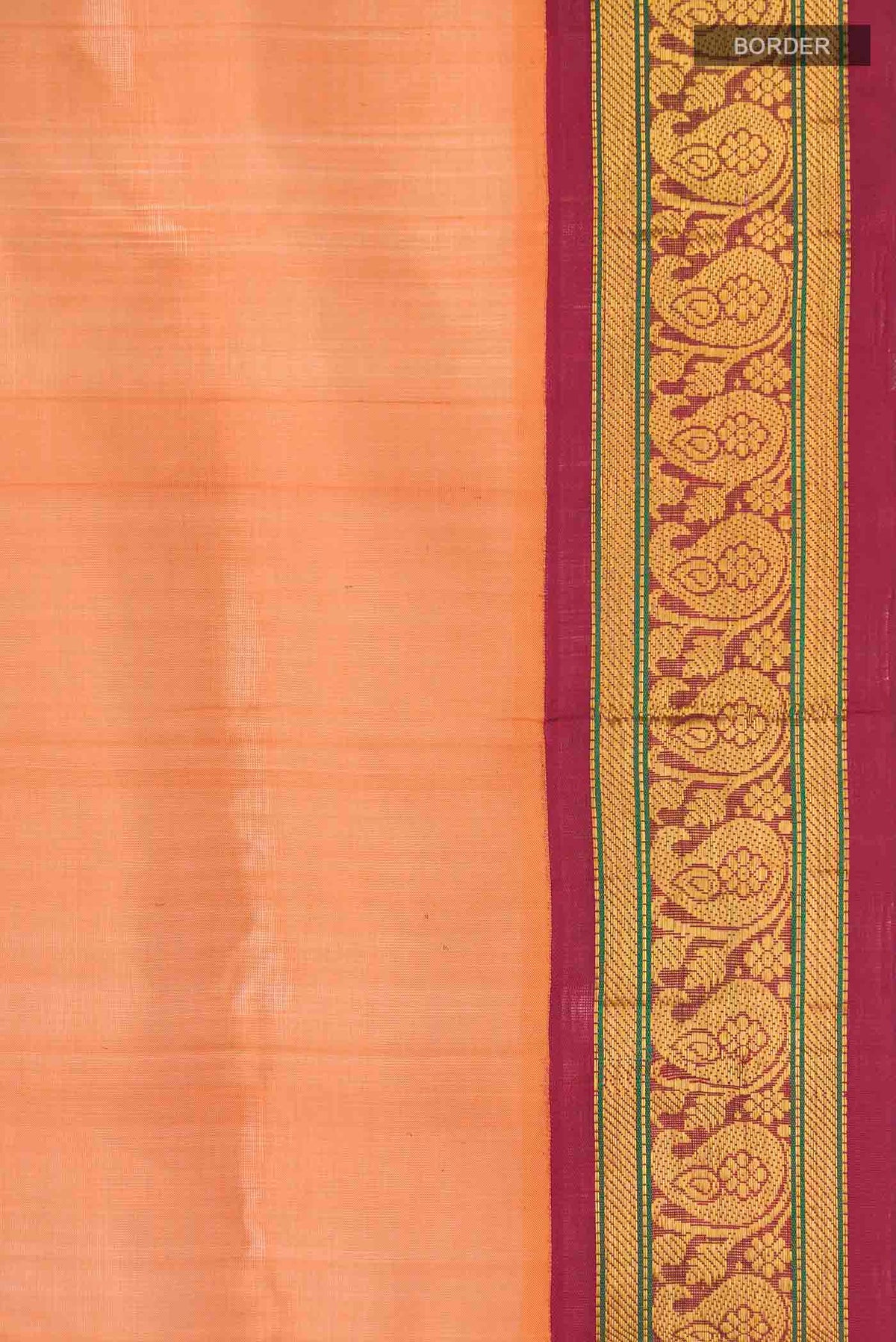 Border image of Orange Silk Cotton Saree with Plain Body and Zari Border