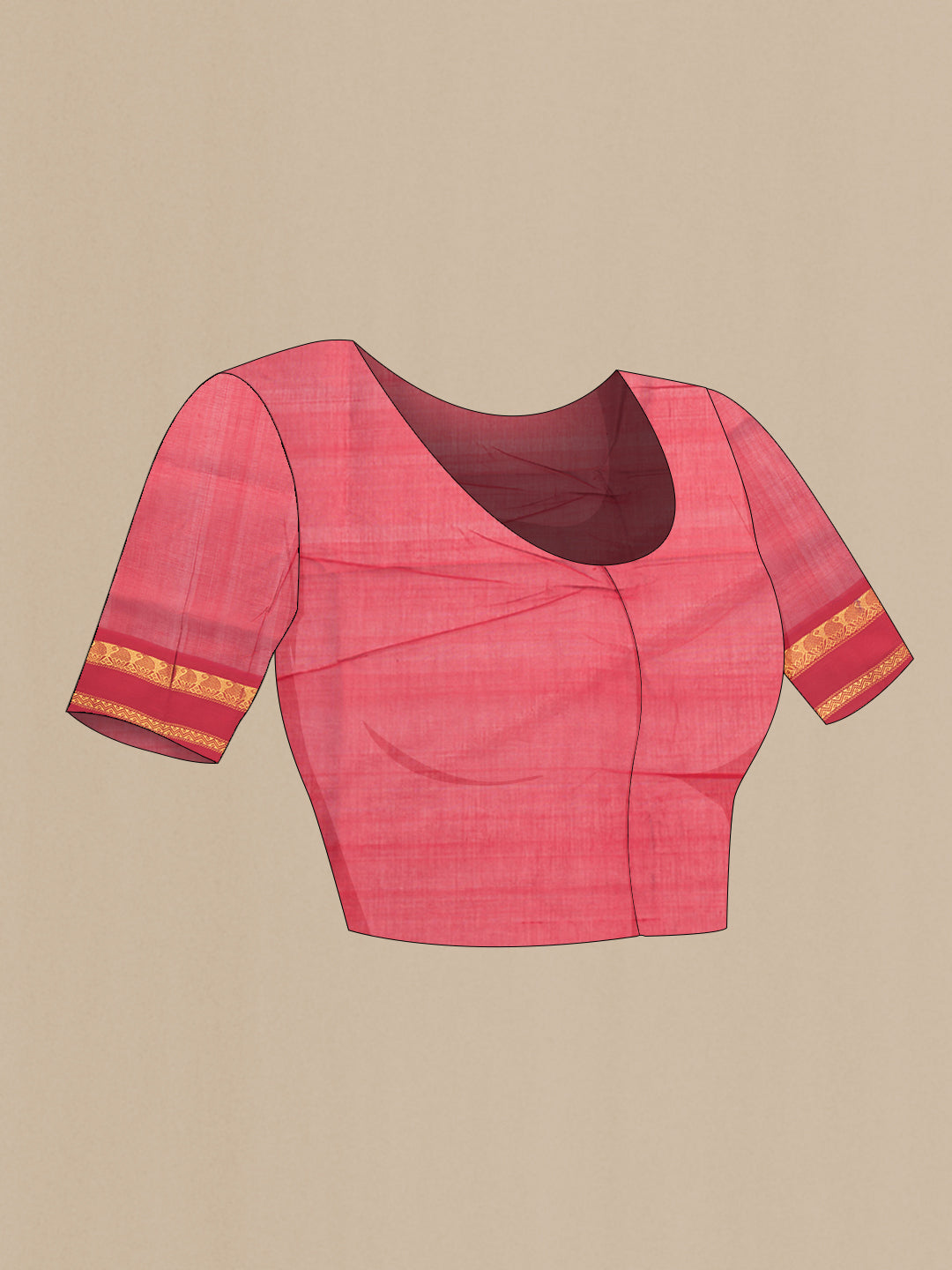 Close up image of the blouse of Royal Blue Silk Cotton Saree with Plain Body and Zari Border. 