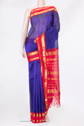 Royal Blue Silk Cotton Saree with Plain Body and Zari Border.  displayed on a mannequin