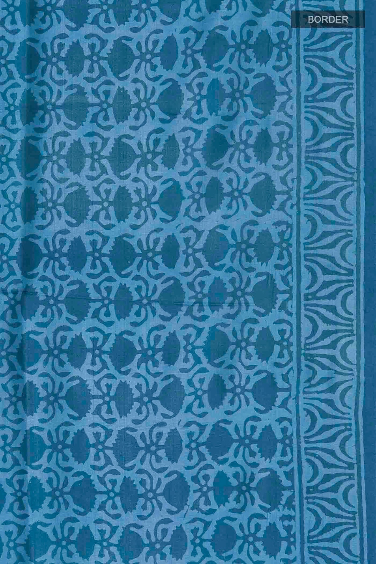 Border image of Blue Printed Silk Saree with Printed design on the body and Plain Border
