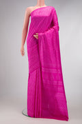 Pink Printed Silk Saree with Printed design on the body and Printed Border.  displayed on a mannequin