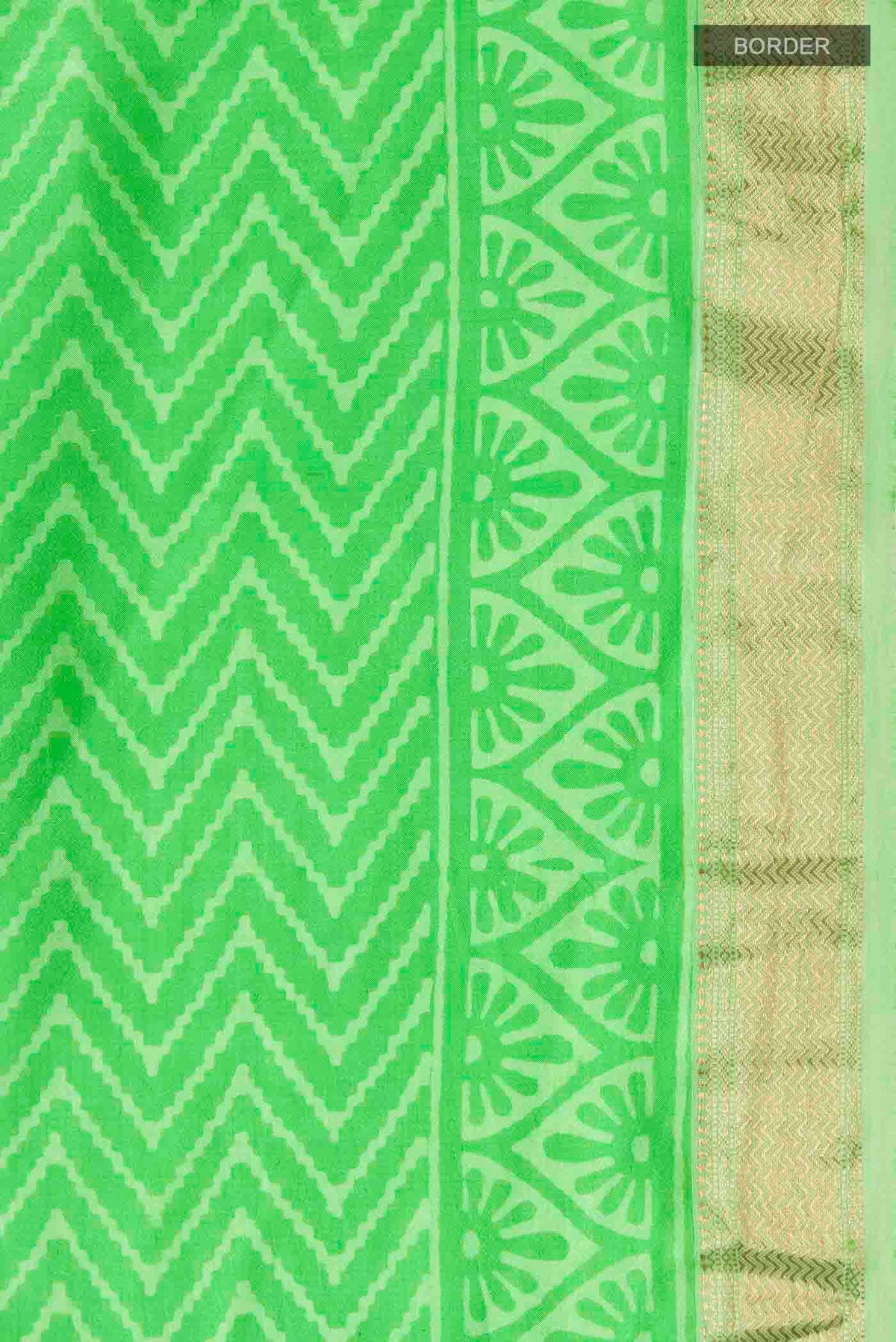 Border image of Green Printed Silk Saree with Printed design on the body and Zari Border