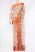 Sandal Dual Tone Mysore Chiffon Saree with Printed design on the body and Thread Border.  displayed on a mannequin