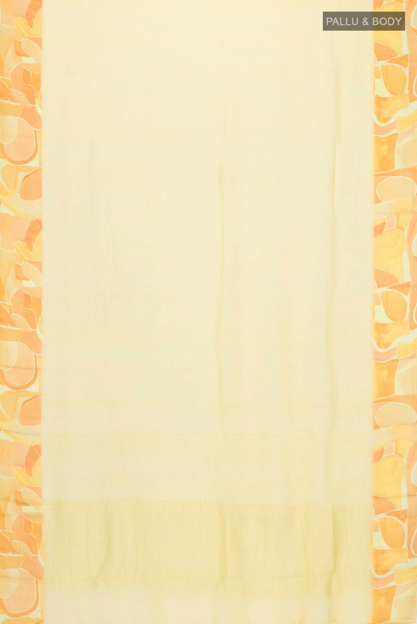 Flat view of Yellow Mysore Chiffon Saree with Plain Body and Printed Border