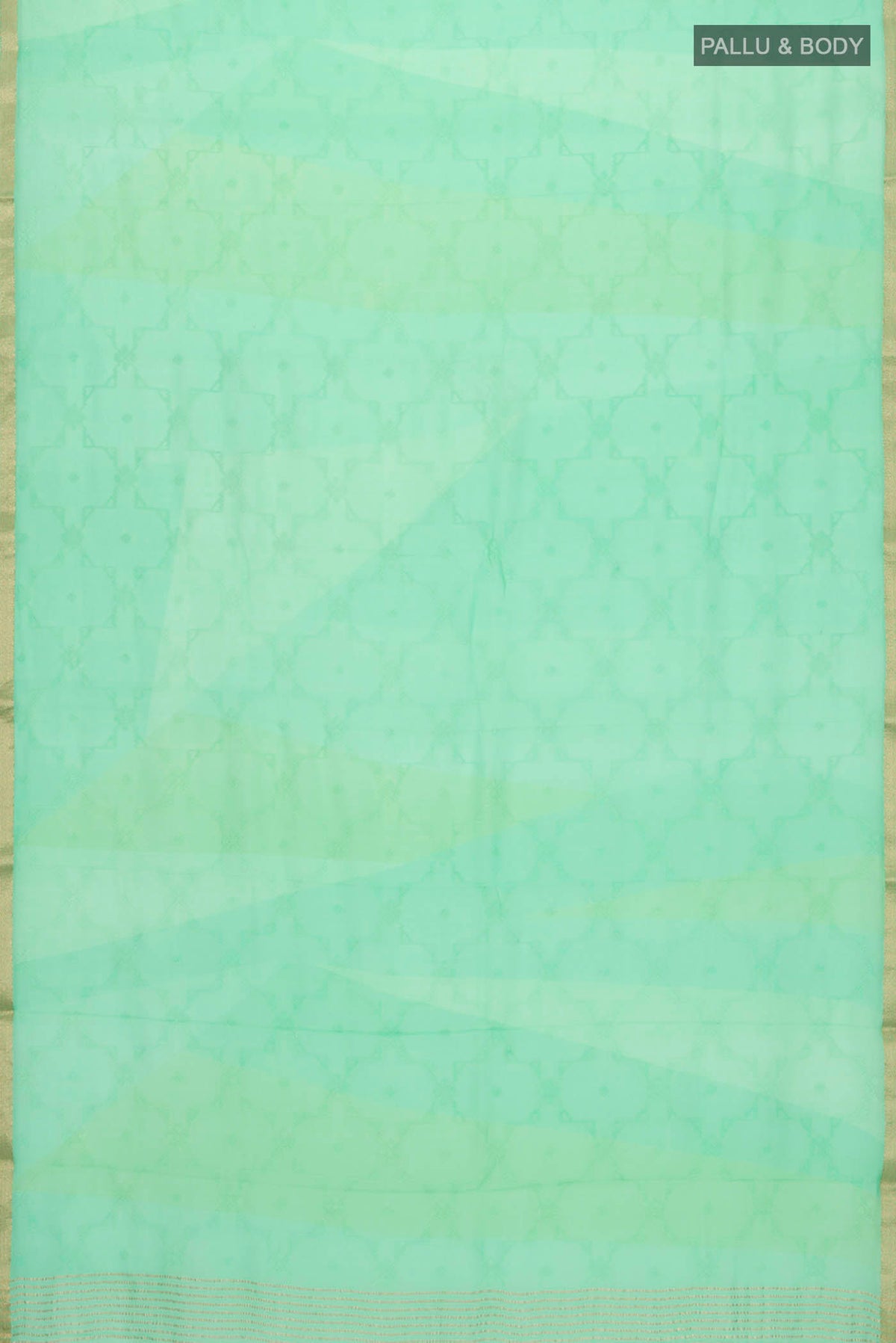Flat view of Green Mysore Chiffon Saree with Embroidery on the body and Zari Border