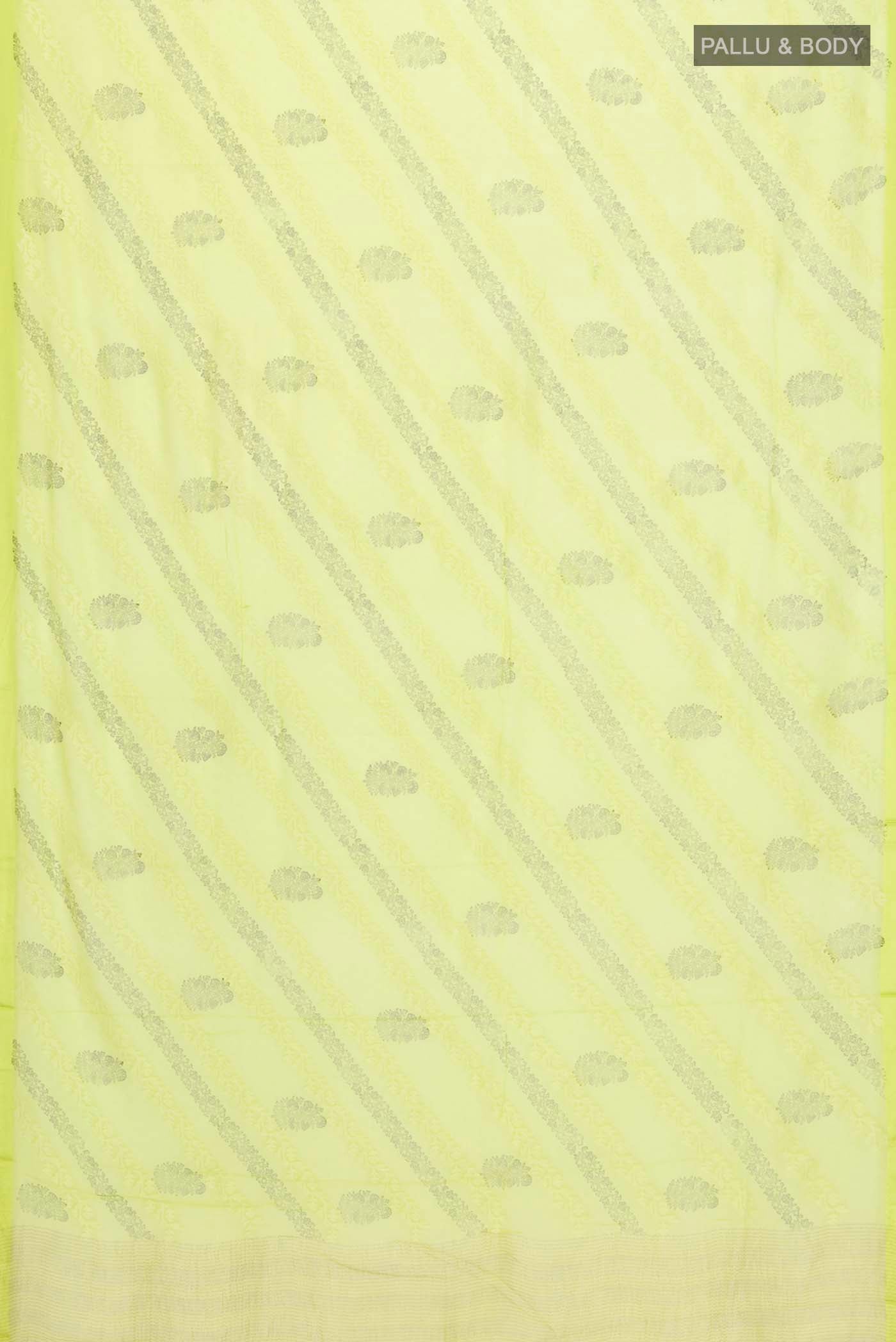 Flat view of Green Mysore Chiffon Saree with Embroidery on the body and Zari Border