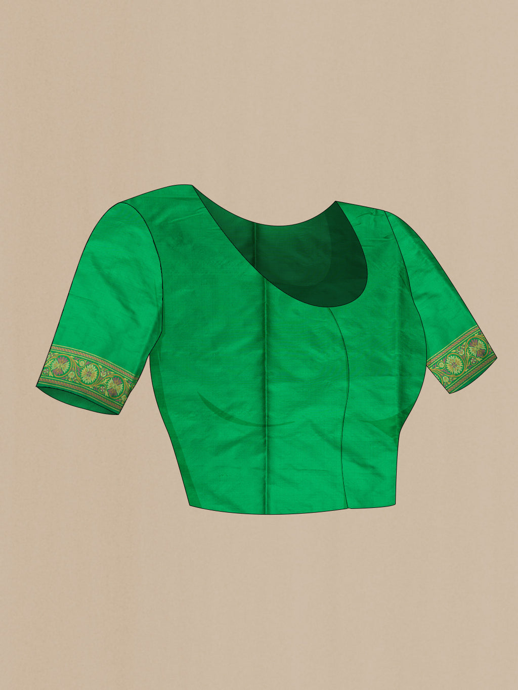 Close up image of the blouse of Green Dual Tone Banarasi Silk Saree with Zari Brocade on the body and Zari Border