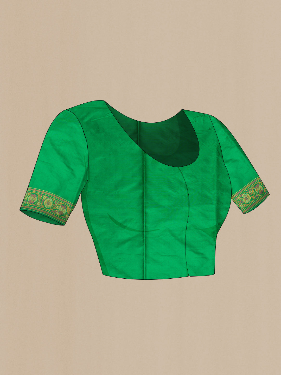 Close up image of the blouse of Green Dual Tone Banarasi Silk Saree with Zari Brocade on the body and Zari Border