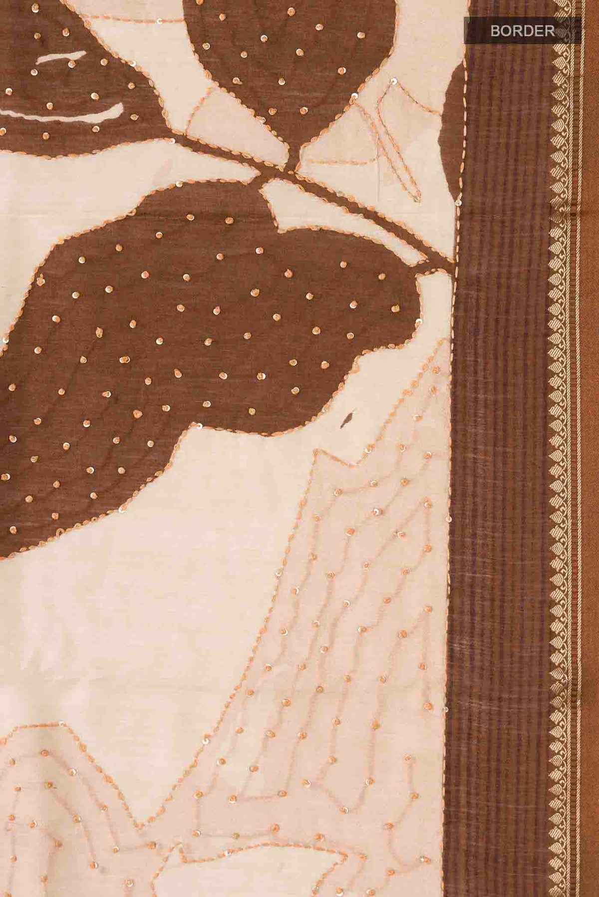 Border image of Brown Bhagalpuri Tussar Silk Saree with Embroidery on the body and Zari Border