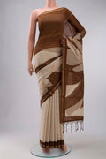Brown Bhagalpuri Tussar Silk Saree with Embroidery on the body and Zari Border displayed on a mannequin