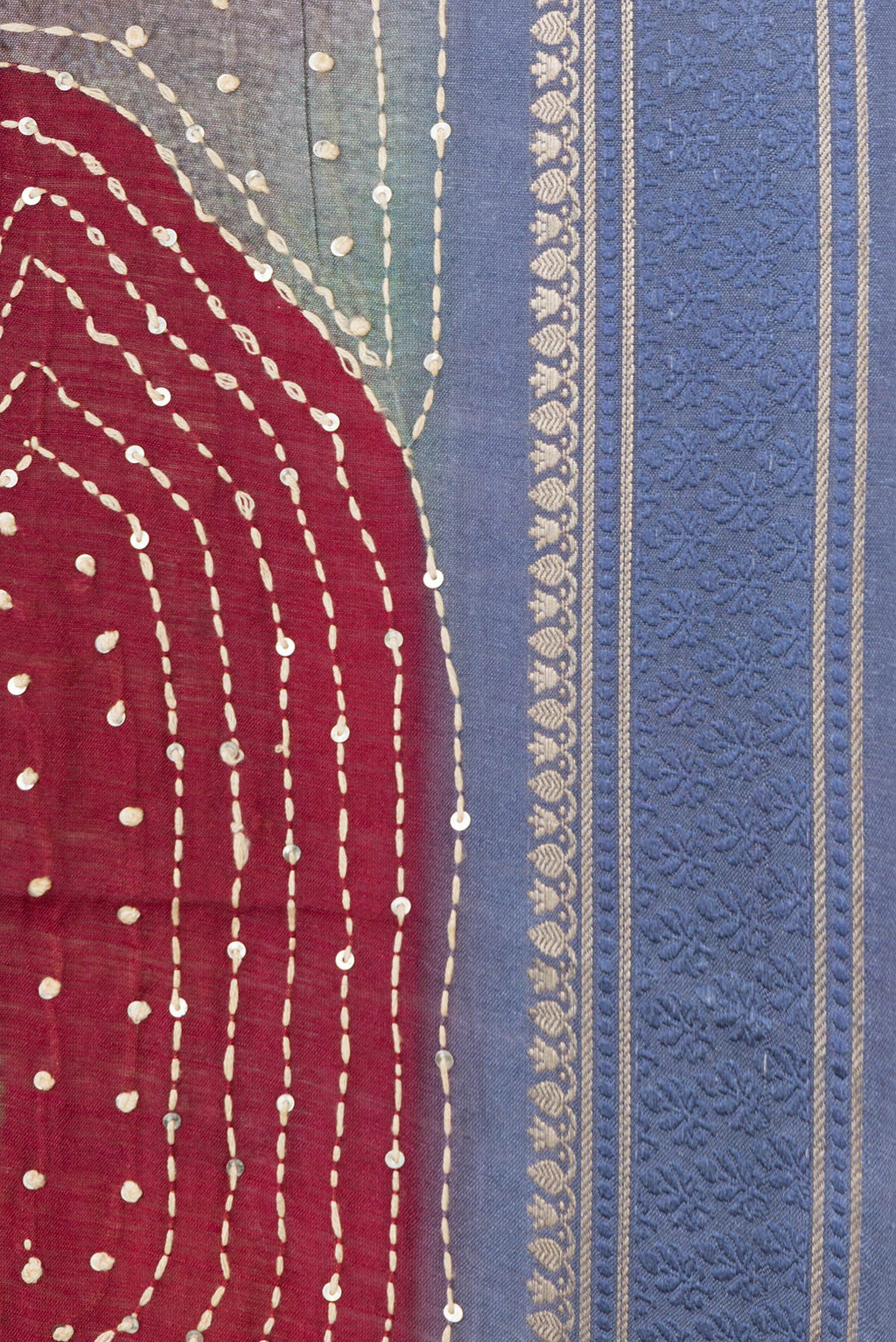 Border image of Grey Dual Tone Tussar Silk Saree with Embroidery on the body and Zari And Thread Border. 