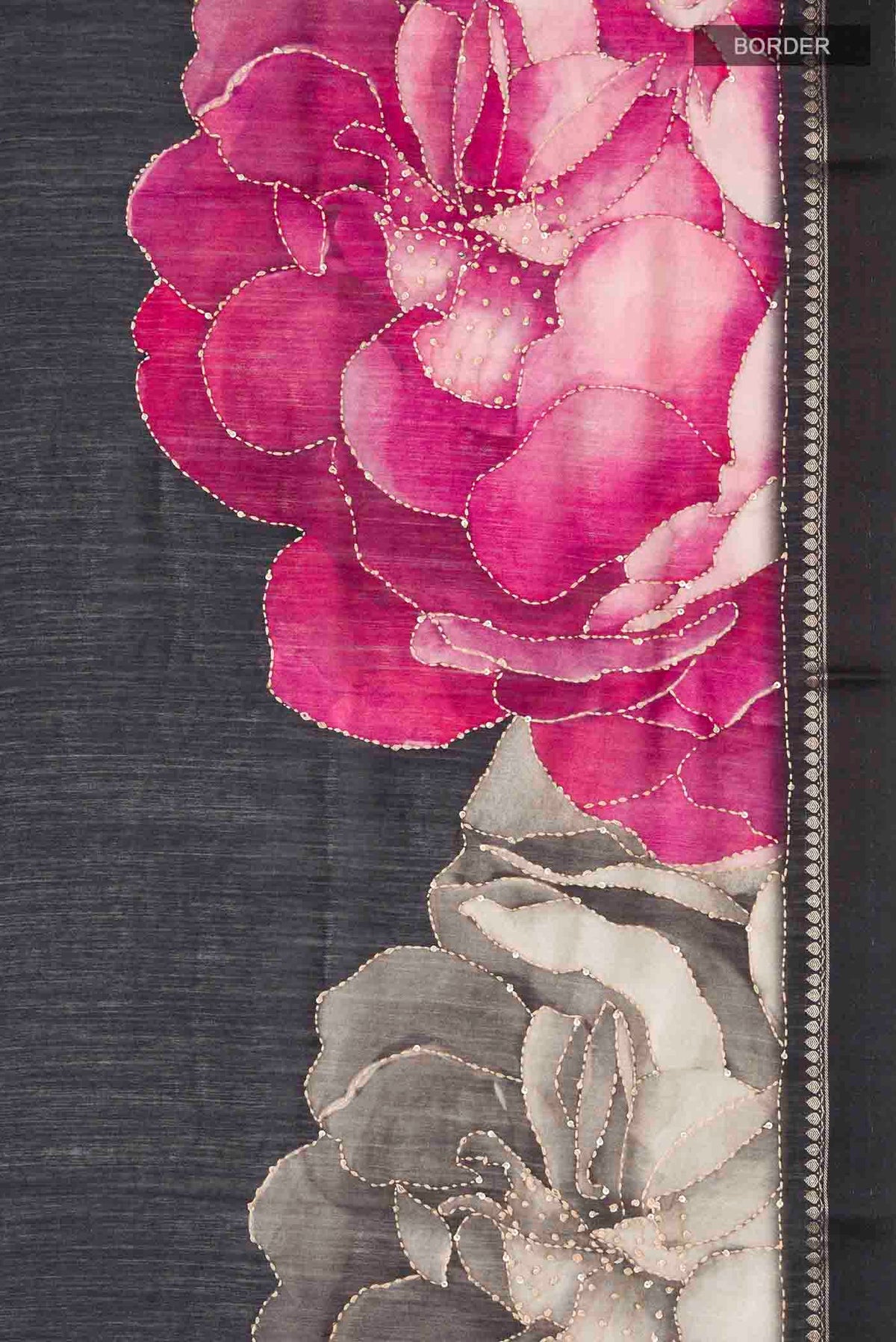 Border image of Black Bhagalpuri Tussar Silk Saree with Embroidery on the body and Zari Border