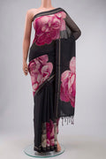 Black Bhagalpuri Tussar Silk Saree with Embroidery on the body and Zari Border displayed on a mannequin