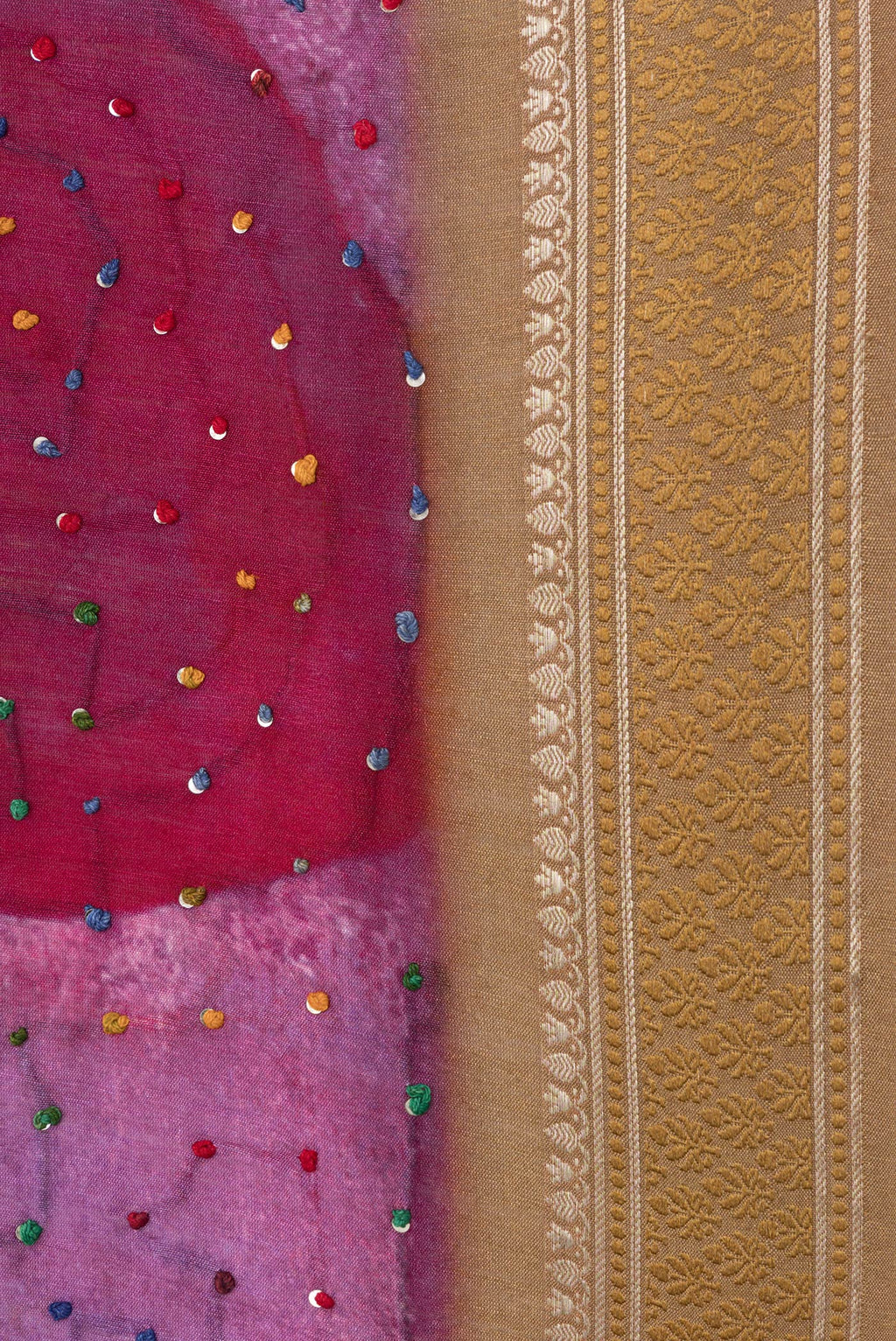 Border image of Brown Dual Tone Tussar Silk Saree with Embroidery on the body and Zari And Thread Border. 