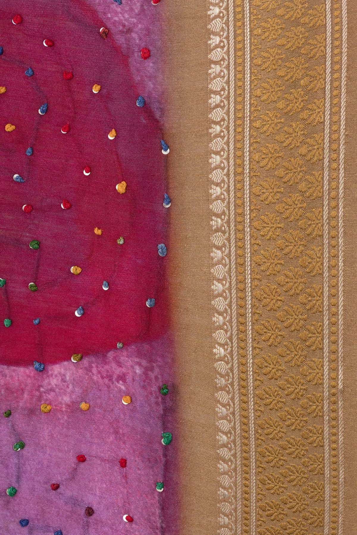 Border image of Brown Dual Tone Tussar Silk Saree with Embroidery on the body and Zari And Thread Border. 