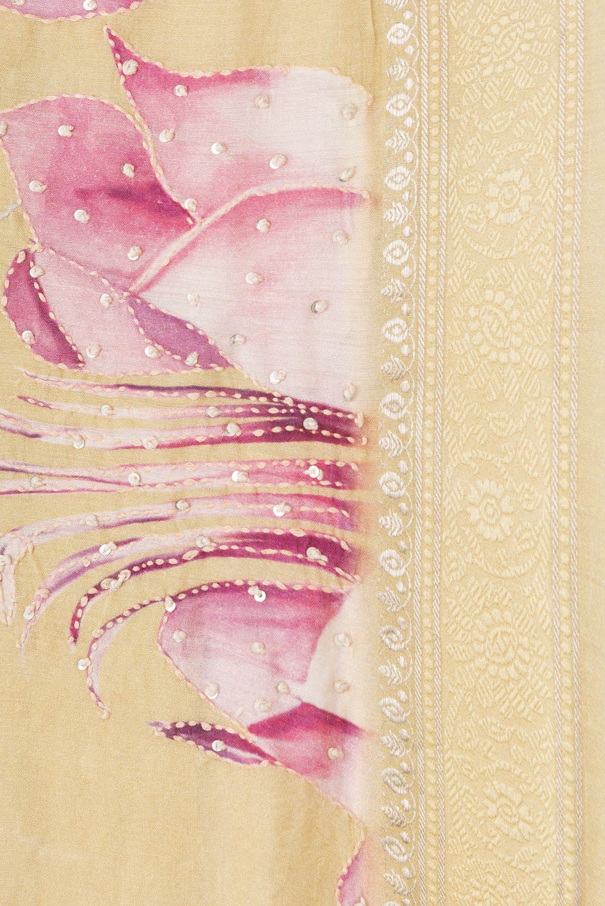 Border image of Sandal Dual Tone Tussar Silk Saree with Embroidery on the body and Zari And Thread Border. 