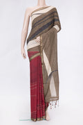 Beige Dual Tone Tussar Silk Saree with Embroidery on the body and Embroidery Border.  displayed on a mannequin