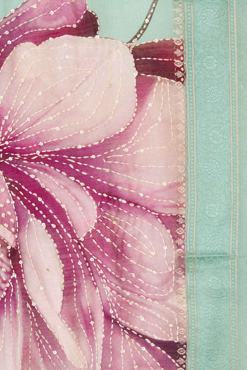 Border image of Sea Green Dual Tone Tussar Silk Saree with Printed design on the body and Zari And Thread Border