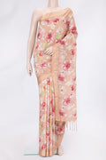 Golden Peach Dual Tone Tussar Silk Saree with Embroidery on the body and Zari And Thread Border.  displayed on a mannequin
