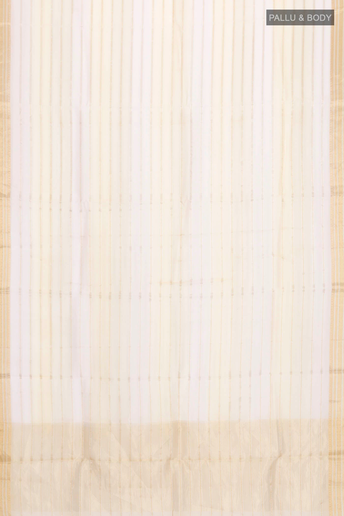 Flat view of Beige Organza Silk Saree with Stripes on the body and Zari Border