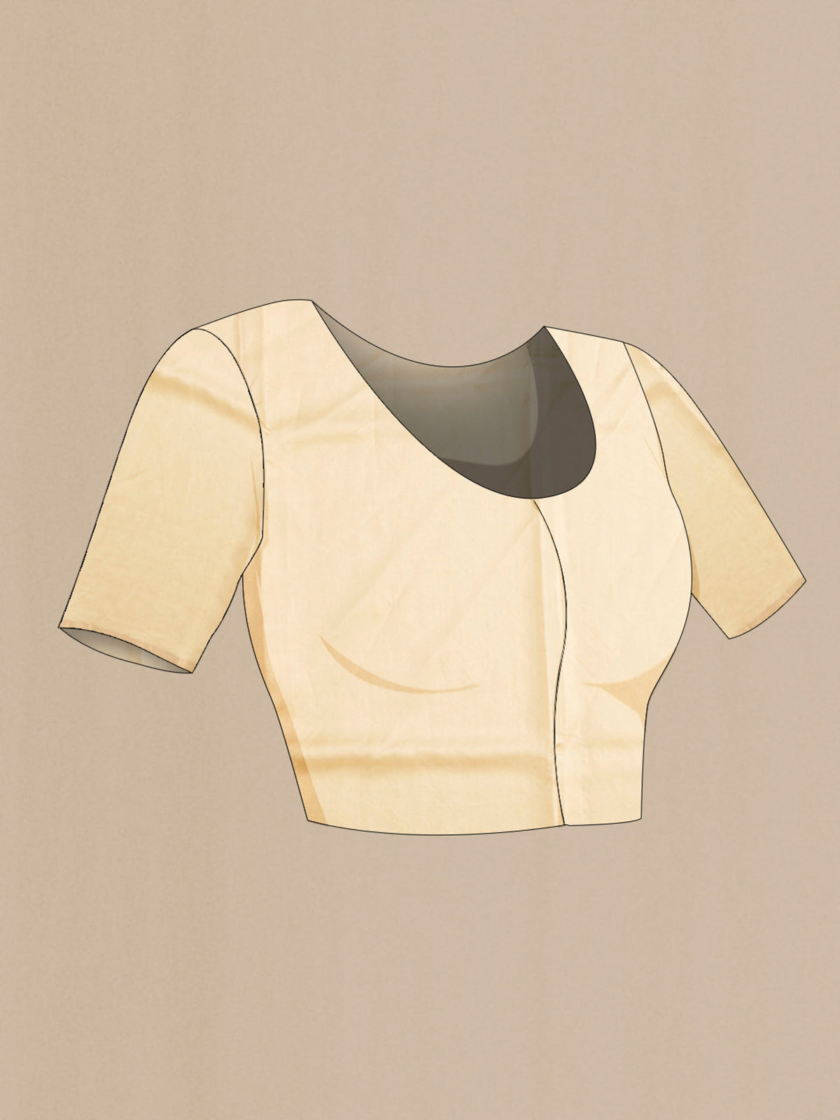Close up image of the blouse of Sandal Organza Silk Saree with Stripes on the body and Zari Border