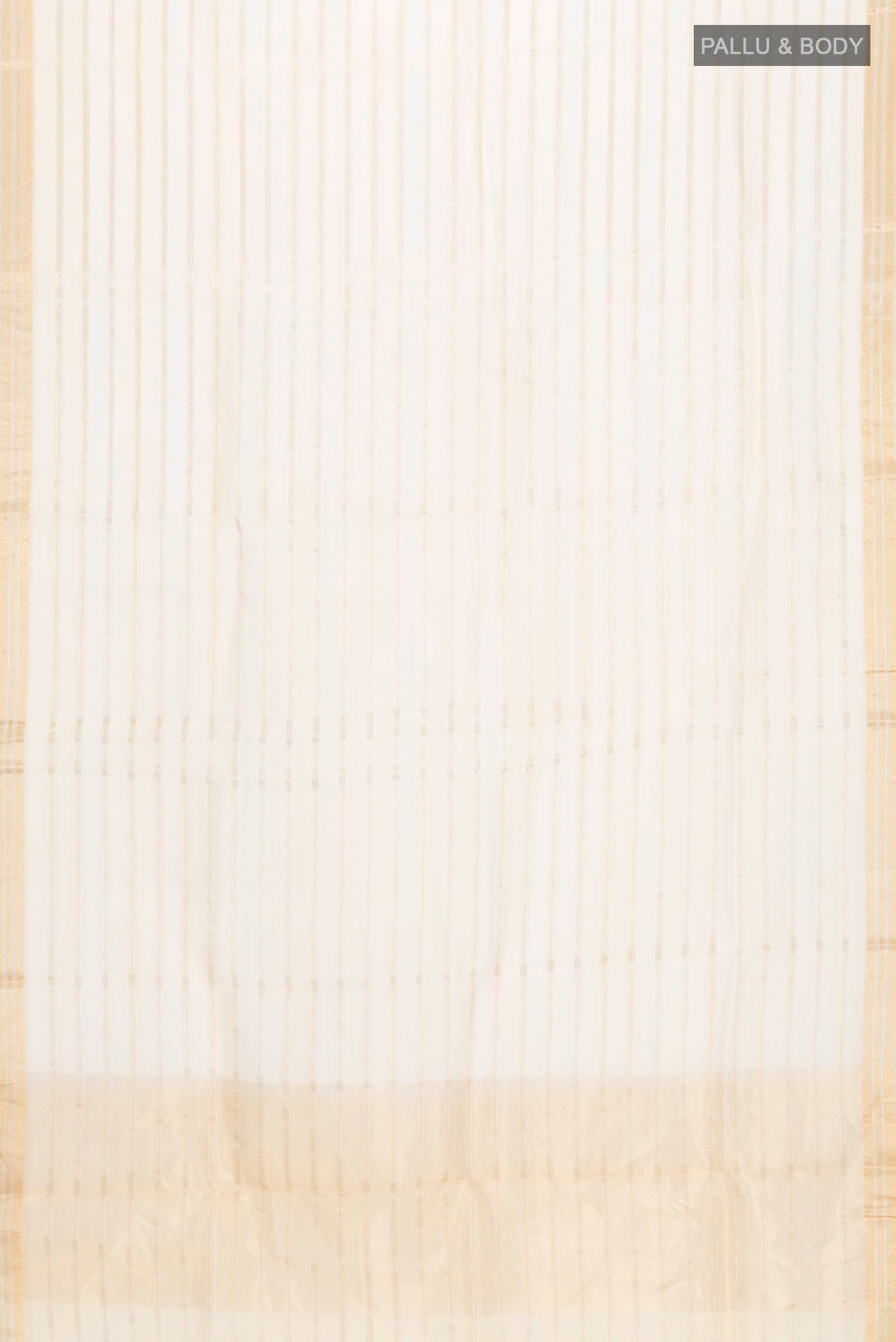 Flat view of Sandal Organza Silk Saree with Stripes on the body and Zari Border