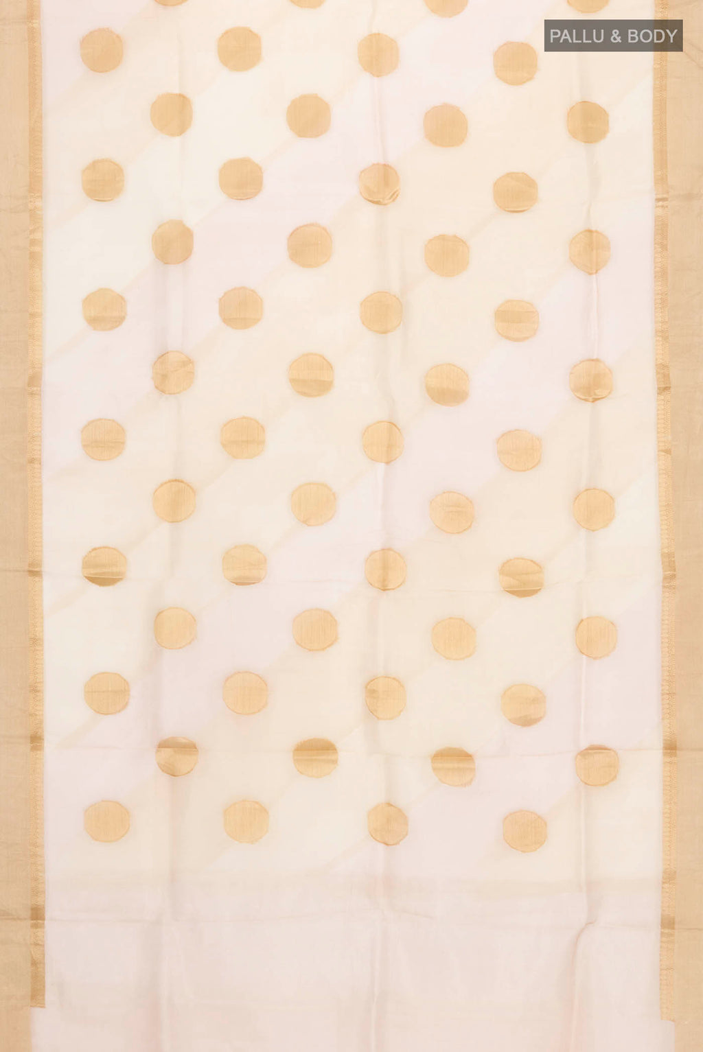 Flat view of Sandal Organza Silk Saree with Zari Butta on the body and Zari Border