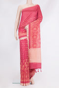 Pure Silk Pink Dual Tone Chanderi Saree with Printed design on the body and Zari Border.  displayed on a mannequin