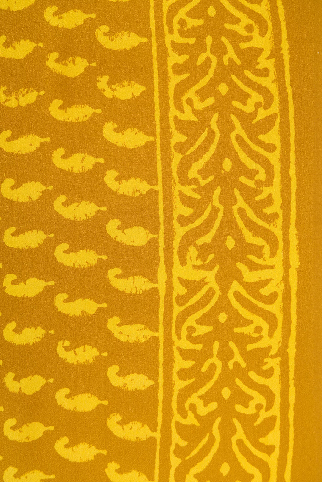 Border image of Mustard Dual Tone Mysore Crepe Saree with Printed design on the body and Printed Border. 