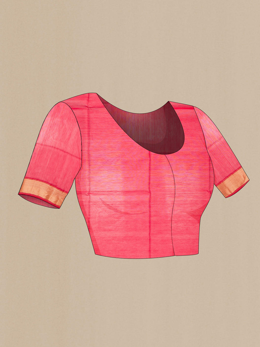 Close up image of the blouse of Orange Dual Tone Maheshwari Silk Cotton Saree with Plain Body and Zari Border. 