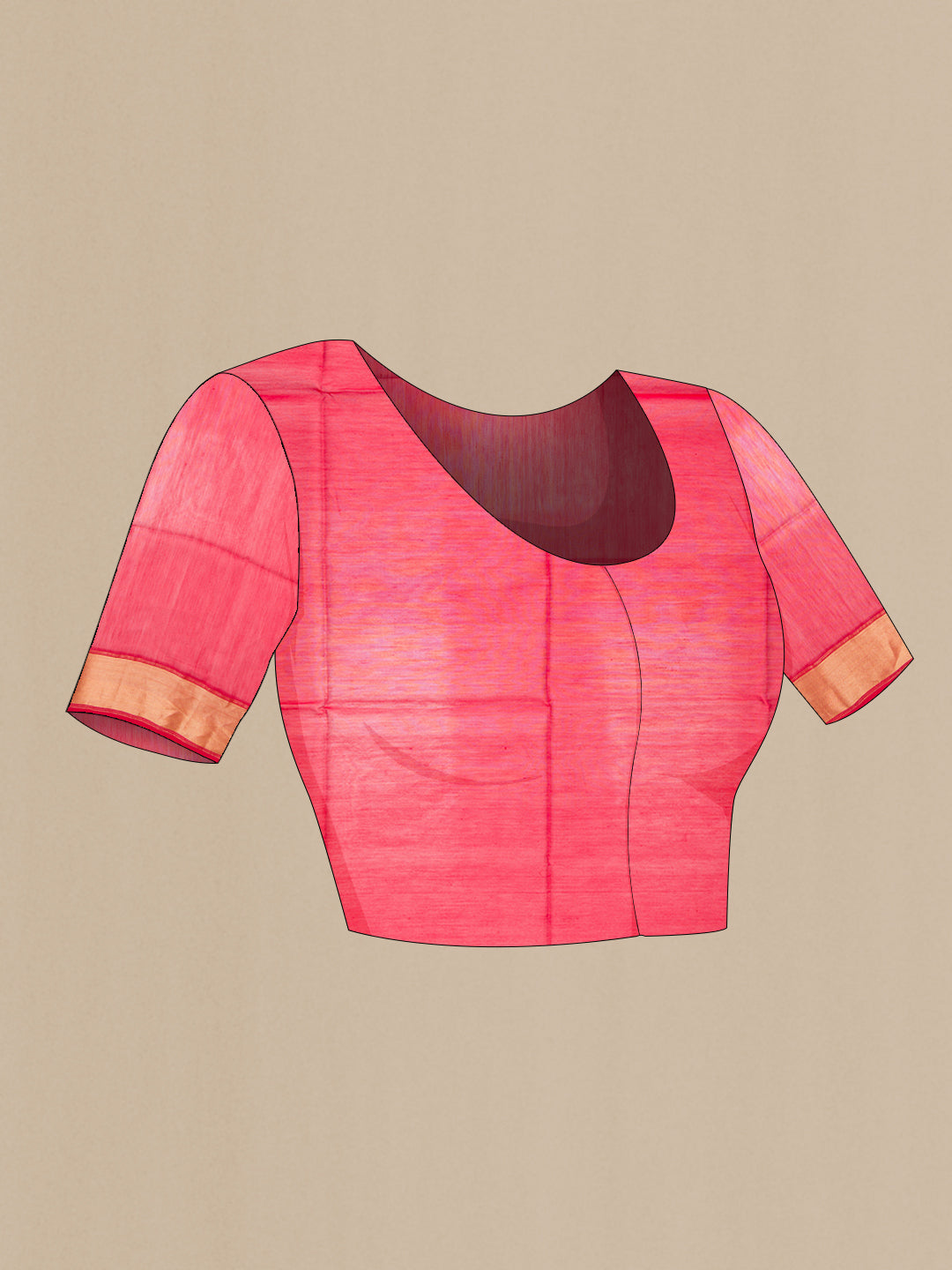 Close up image of the blouse of Orange Dual Tone Maheshwari Silk Cotton Saree with Plain Body and Zari Border. 