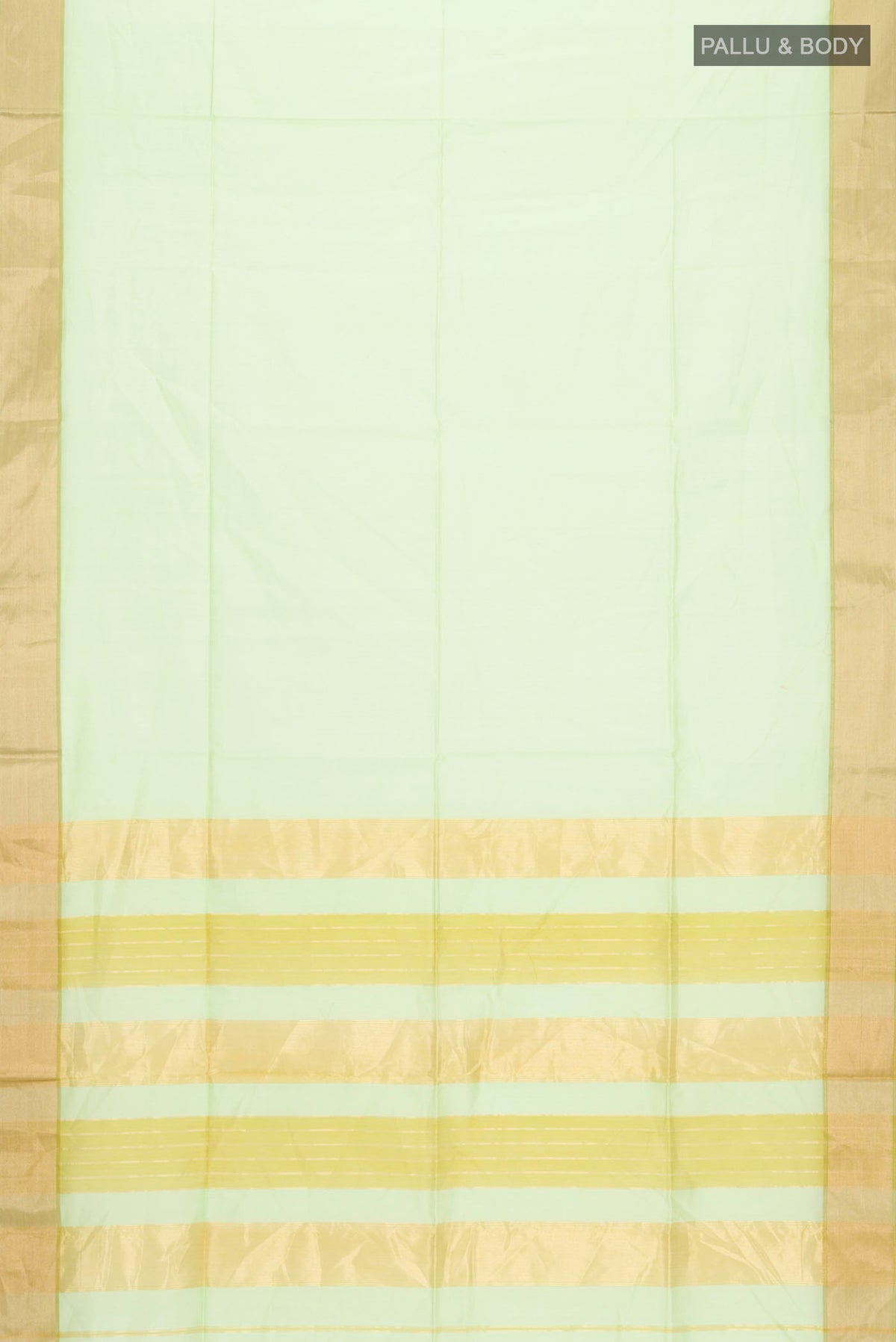 Flat view of Green Maheshwari Silk Cotton Saree with Plain Body and Zari Border