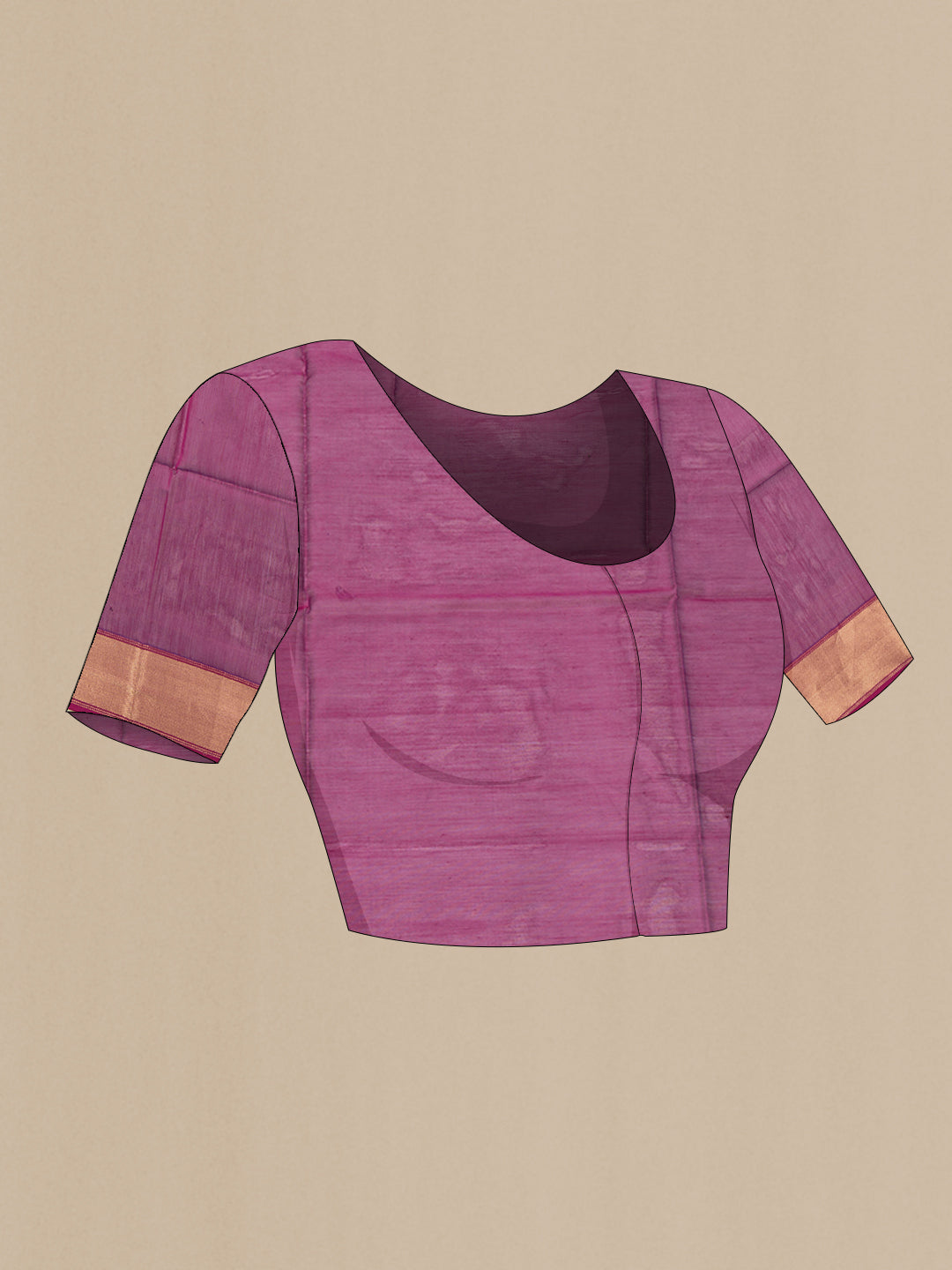 Close up image of the blouse of Purple Dual Tone Maheshwari Silk Saree with Stripes on the body and Zari Border. 