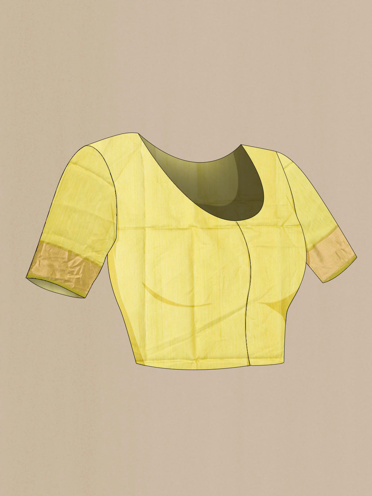 Close up image of the blouse of Peach Maheshwari Silk Cotton Saree with Plain Body and Zari Border