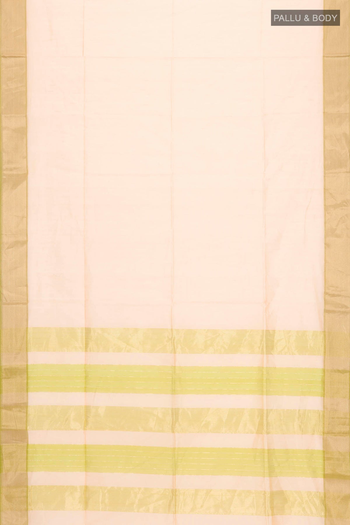 Flat view of Peach Maheshwari Silk Cotton Saree with Plain Body and Zari Border