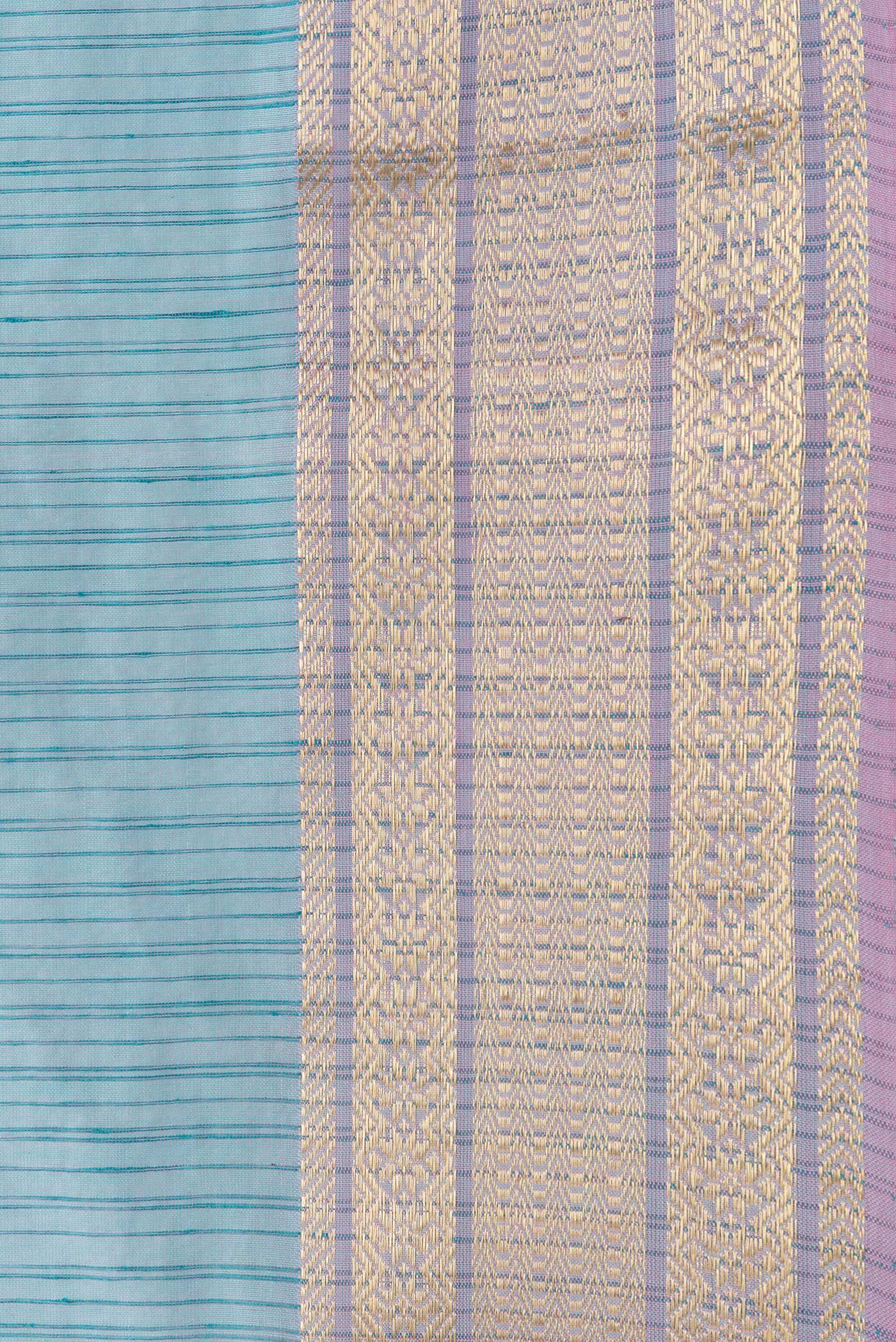 Border image of Sky Blue Dual Tone Maheshwari Silk Saree with Stripes on the body and Zari Border. 