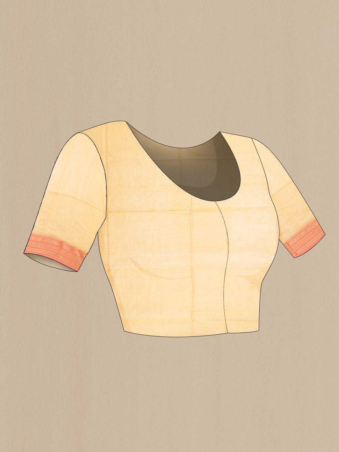 Close up image of the blouse of Mustard Dual Tone Maheshwari Silk Cotton Saree with Stripes on the body and Zari Border. 
