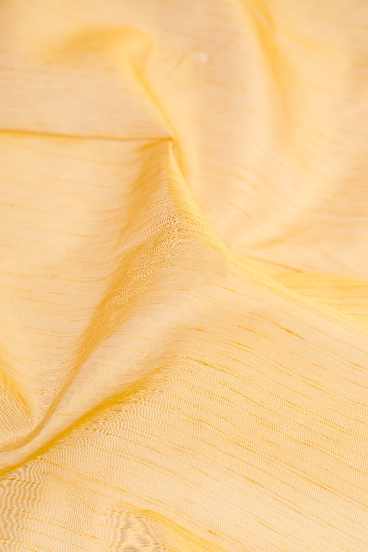 Close up of Mustard Dual Tone Maheshwari Silk Cotton Saree with Stripes on the body and Zari Border.  displaying folds