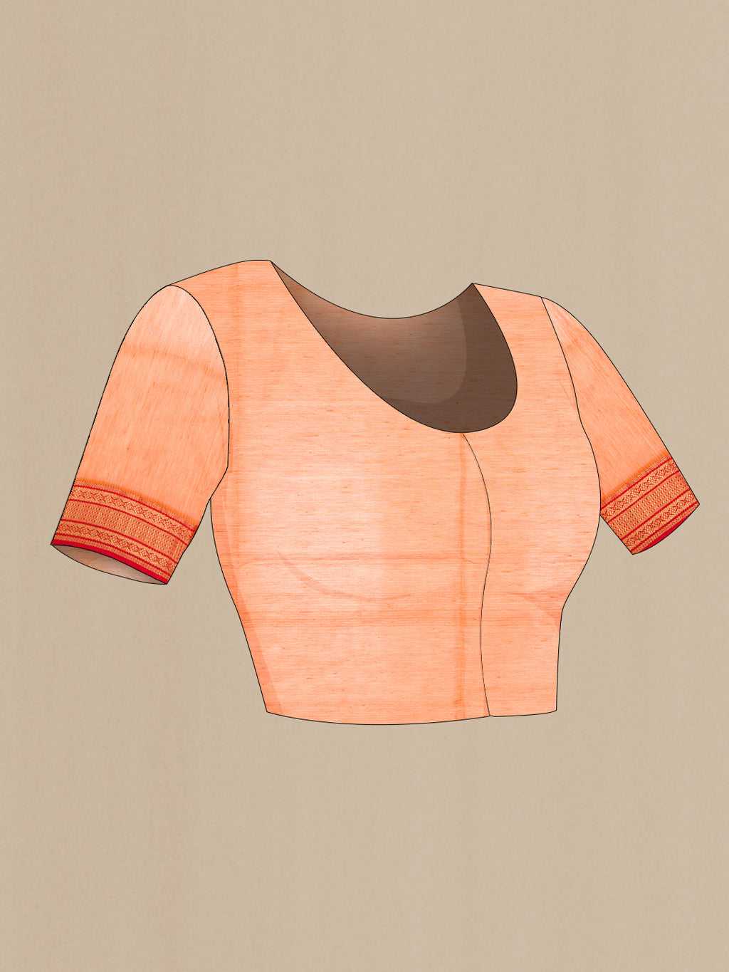Close up image of the blouse of Mustard Maheshwari Silk Cotton Saree with Stripes on the body and Zari Border. 
