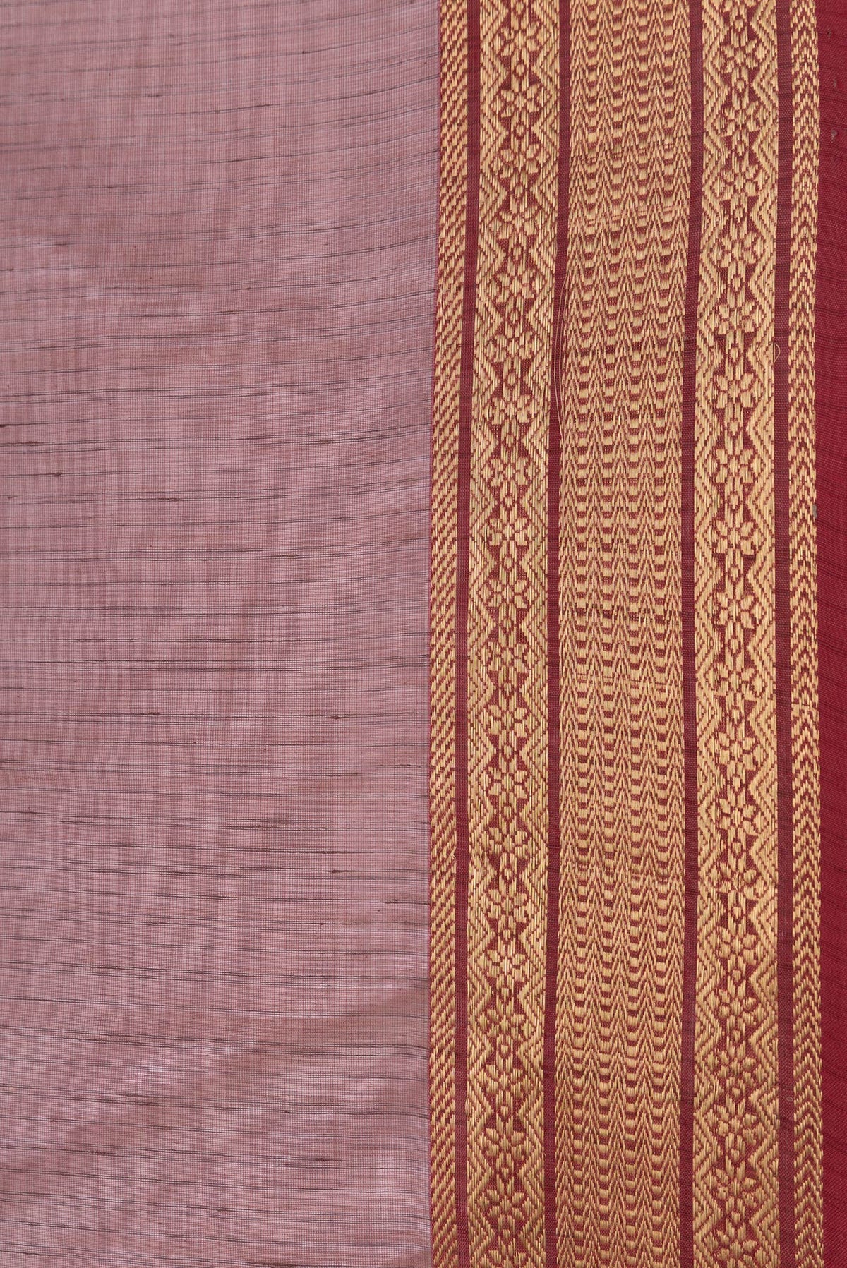 Border image of Maroon Dual Tone Maheshwari Silk Saree with Stripes on the body and Zari Border. 