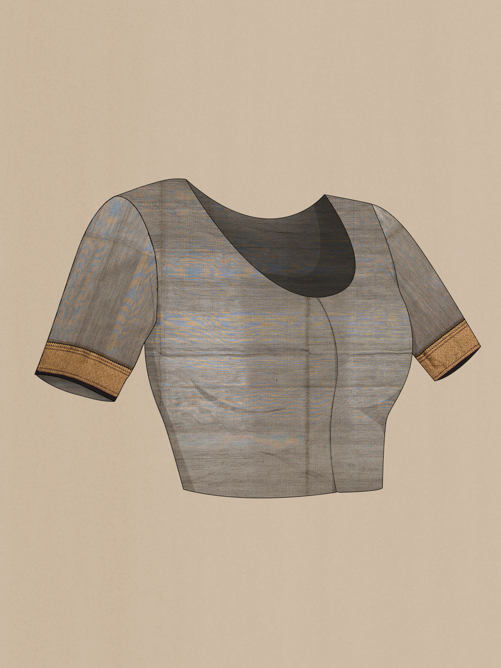 Close up image of the blouse of Rani Pink Dual Tone Maheshwari Silk Saree with Stripes on the body and Zari Border. 