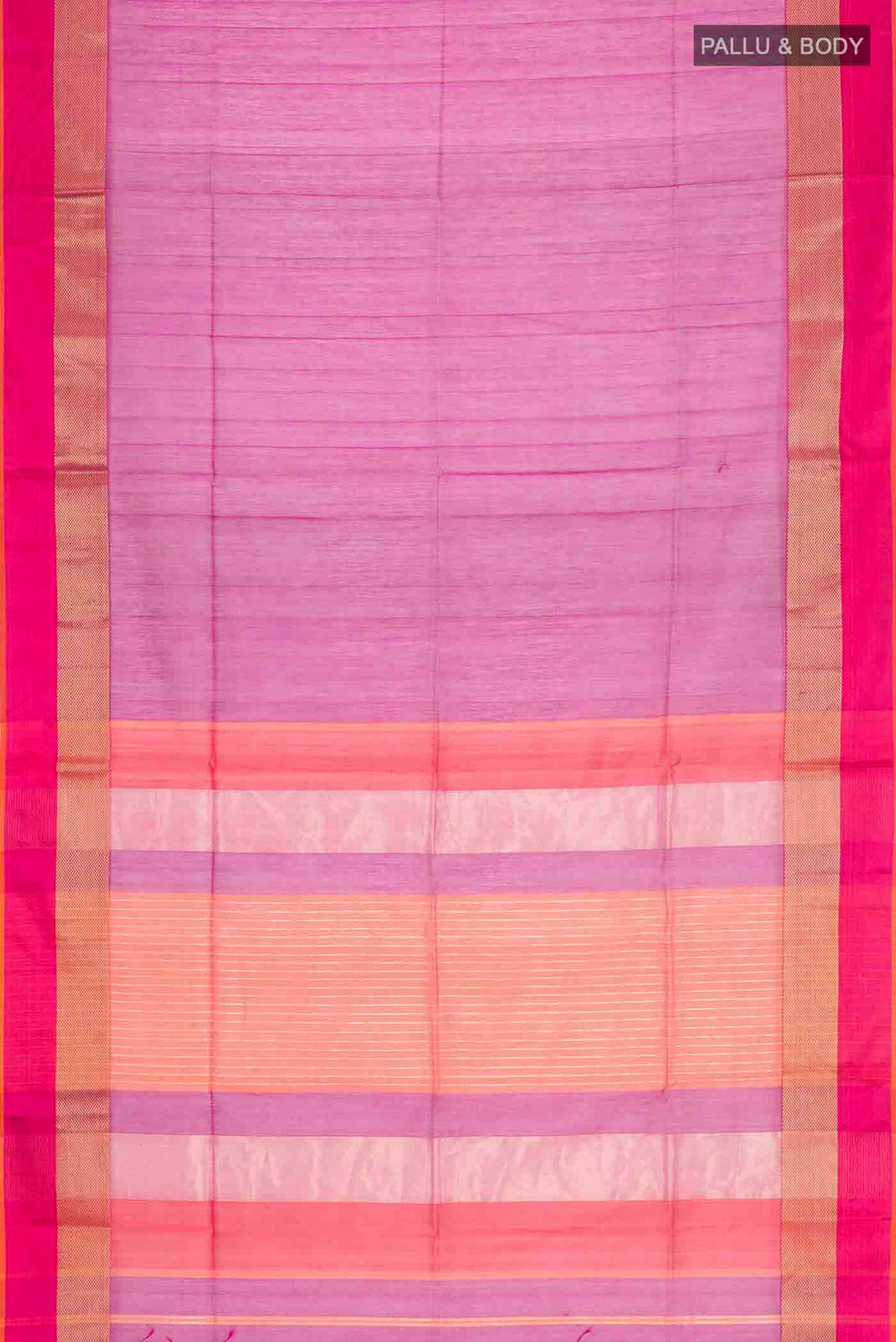 Flat view of Purple Maheshwari Silk Saree with Plain Body and Zari Border