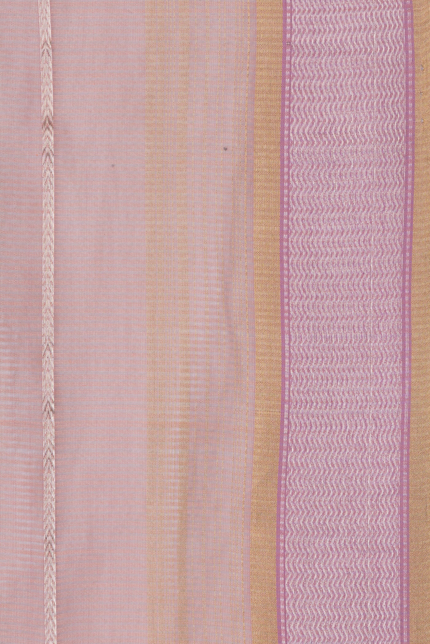Border image of Golden Peach Maheshwari Silk Saree with Checked design on the body and Zari Border. 