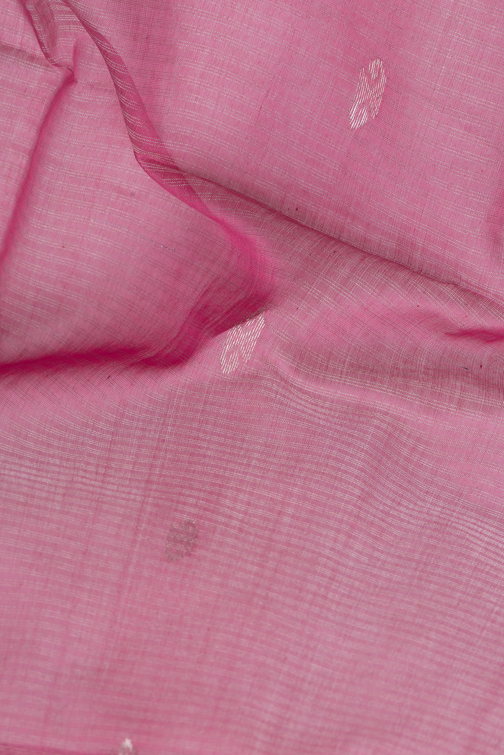 Close up of Pink Dual Tone Maheshwari Silk Saree with Stripes on the body and Zari Border.  displaying folds