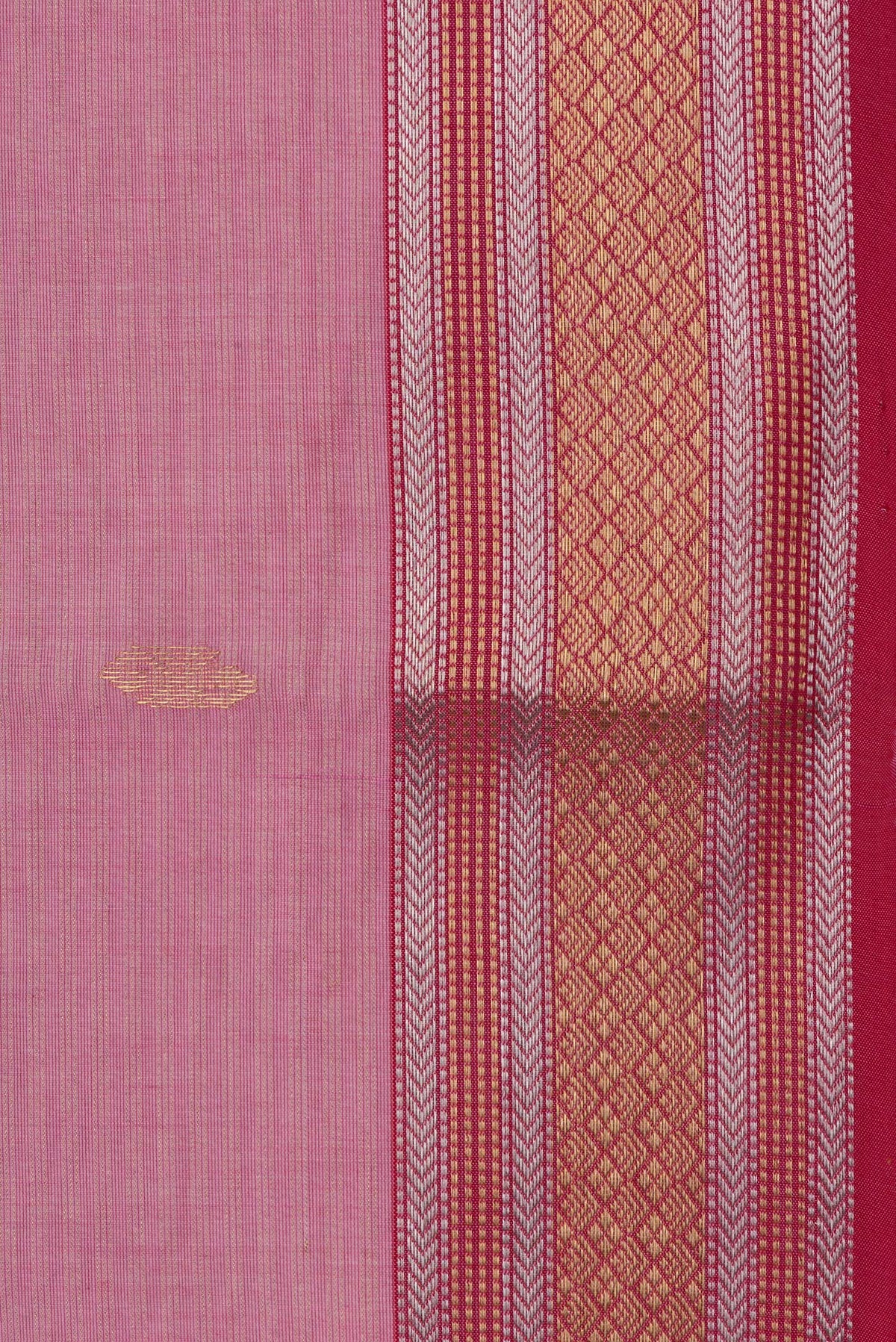 Border image of Pink Dual Tone Maheshwari Silk Saree with Stripes on the body and Zari Border. 
