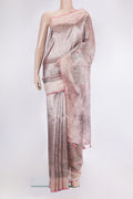 Rose Gold Dual Tone Blended Organza Silk Saree with Zari Brocade on the body and Embroidery Border.  displayed on a mannequin
